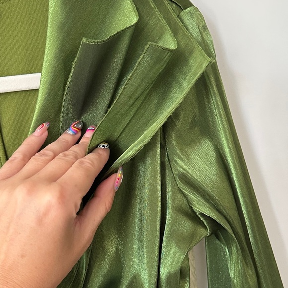 COLDWATER CREEK | Olive Satin Blouse with Sheer Sleeves - Picture 6 of 16